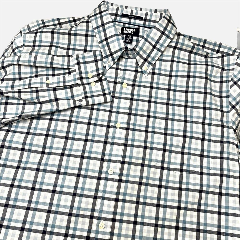 Lands End Traditional Fit Blue Plaid Long Sleeve Shirt Size XXL 18-18.5